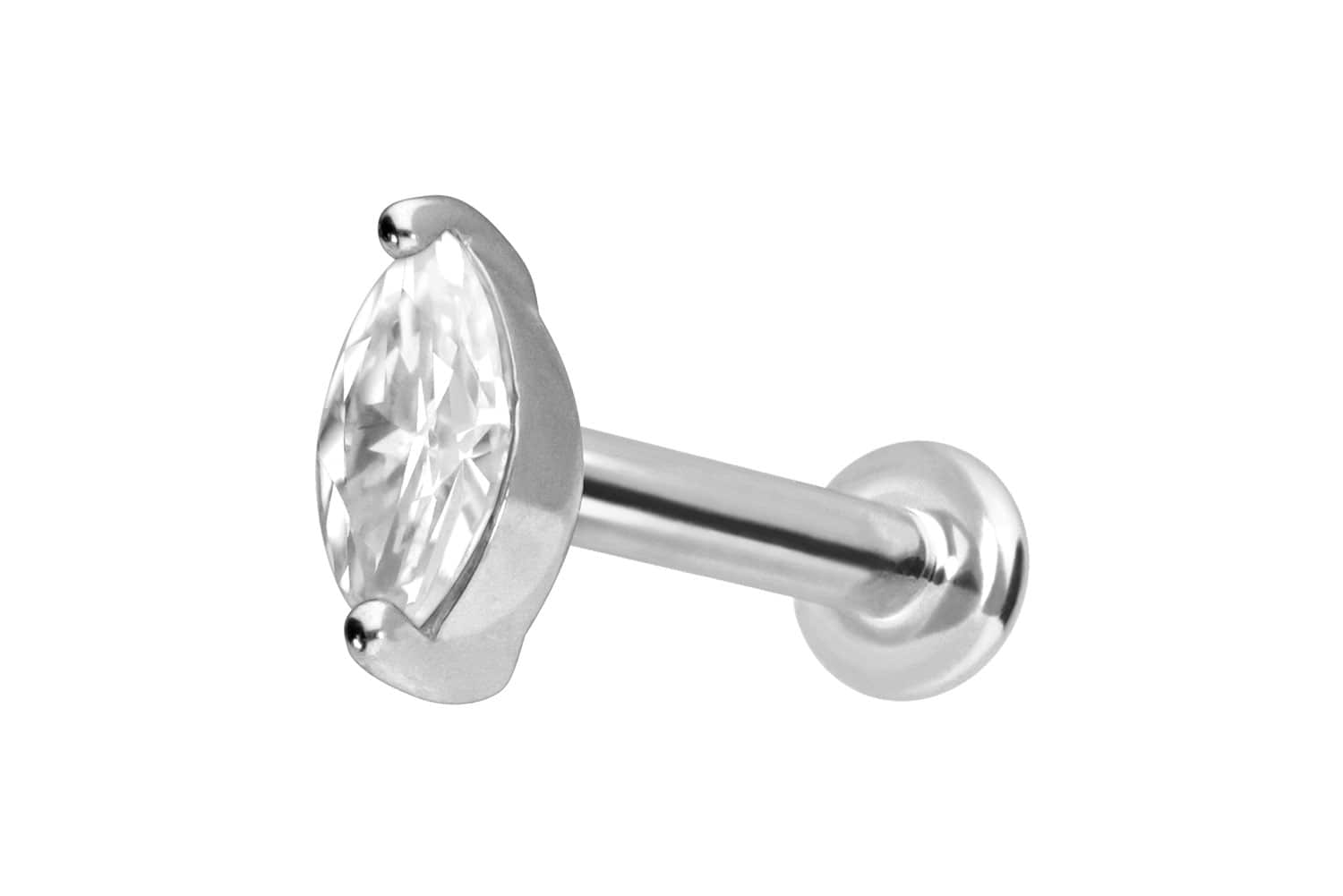 14 Karat Gold Labret Piercing mit Push Fit MOISSANIT-OVAL